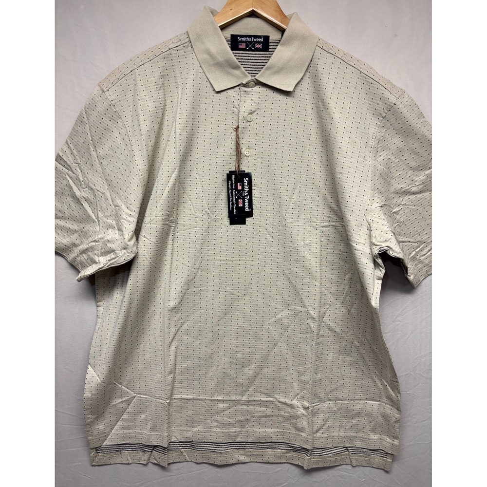 Smith & Tweed Polo Shirt‎ Mens Beige Dotted Pattern Short Sleeve Classic Large